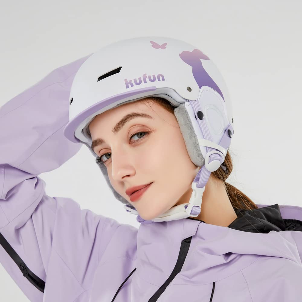 kufun Ski Snowboard Helmet for and with Visor and Adjustable Dial Size M Helmet, Kids, Adults, Men, Juniors, Women, (White-A, (55-58cm))