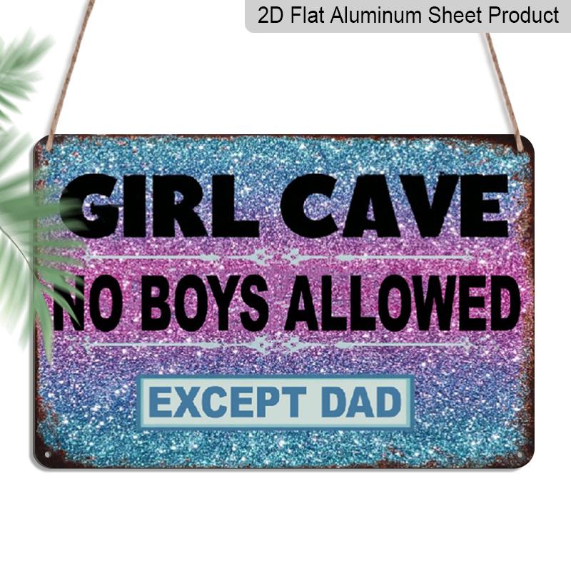 

2D Flat 1pc Vintage Aluminium Metal Sign Girl Cave No Boys Allowed Except Dad 8X12 Inches - Rustic Wall Decor for Teen Rooms, Youngsters Bedrooms 20*30cm