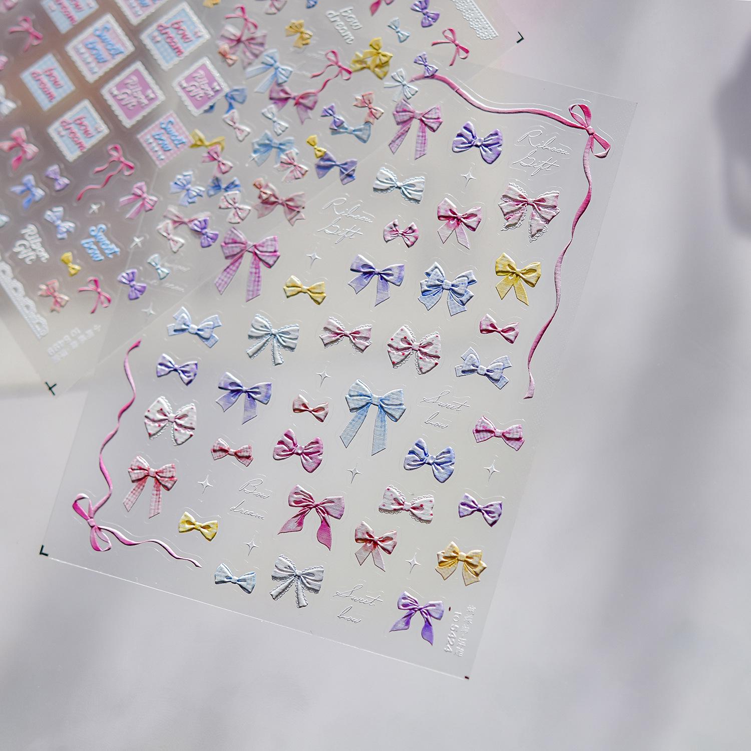 Tomoni Cute Bow Nail Art Embossed Stickers - Popular Ins Style