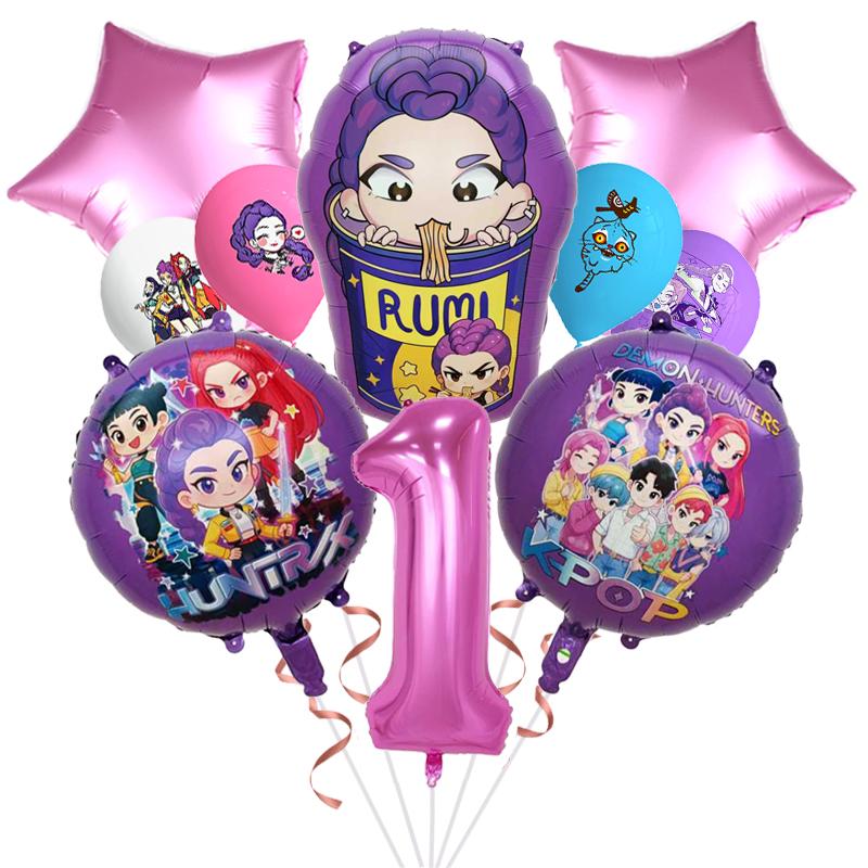 1 Set Kpop Demon Hunters Aluminum Foil Latex Balloon Children's Birthday Decoration Korean Kpop Anime Party Supplies Toy Gift