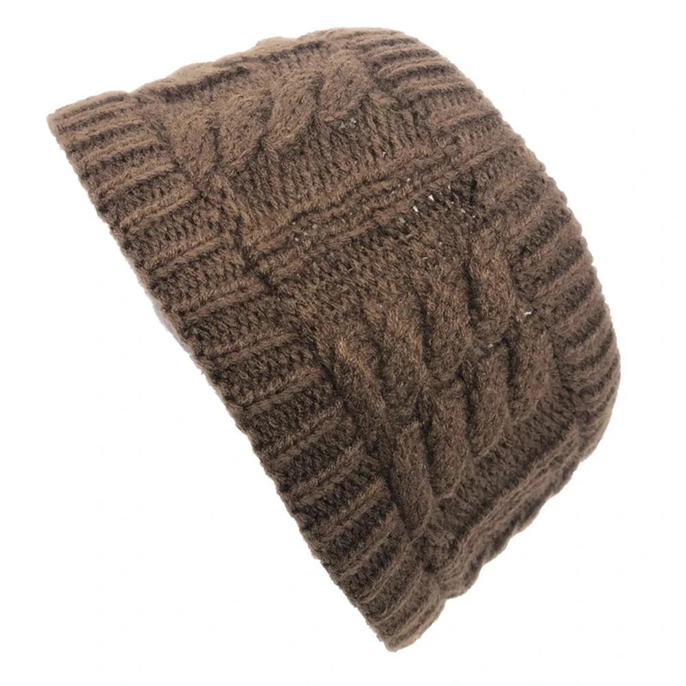 Women Solid Color Knit Topless Wool Hat Warm Winter Skullies Beanies Snow Cap