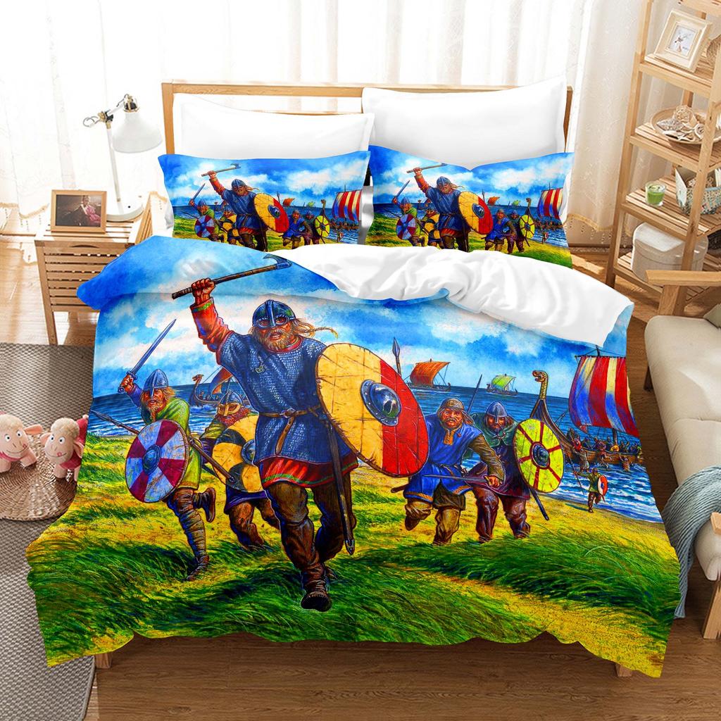 Vikings Bedding Set TV Drama Scene Prints Duvet Cover Pillowcase Quilt Cover For Girls Boys Teen Bedroom Decor Single Double