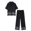 Kaslead New Arrival Women's Fashion Style Fashion Embroider Short Sleeve Shirt Casual Pants Suit