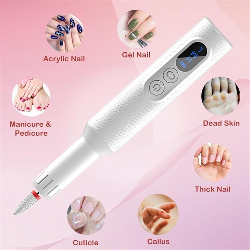 Portable Nail Drill Electric File Rechargeable Nail File with Bits for Acrylic Gel Removing Nails for Manicure Salon Home