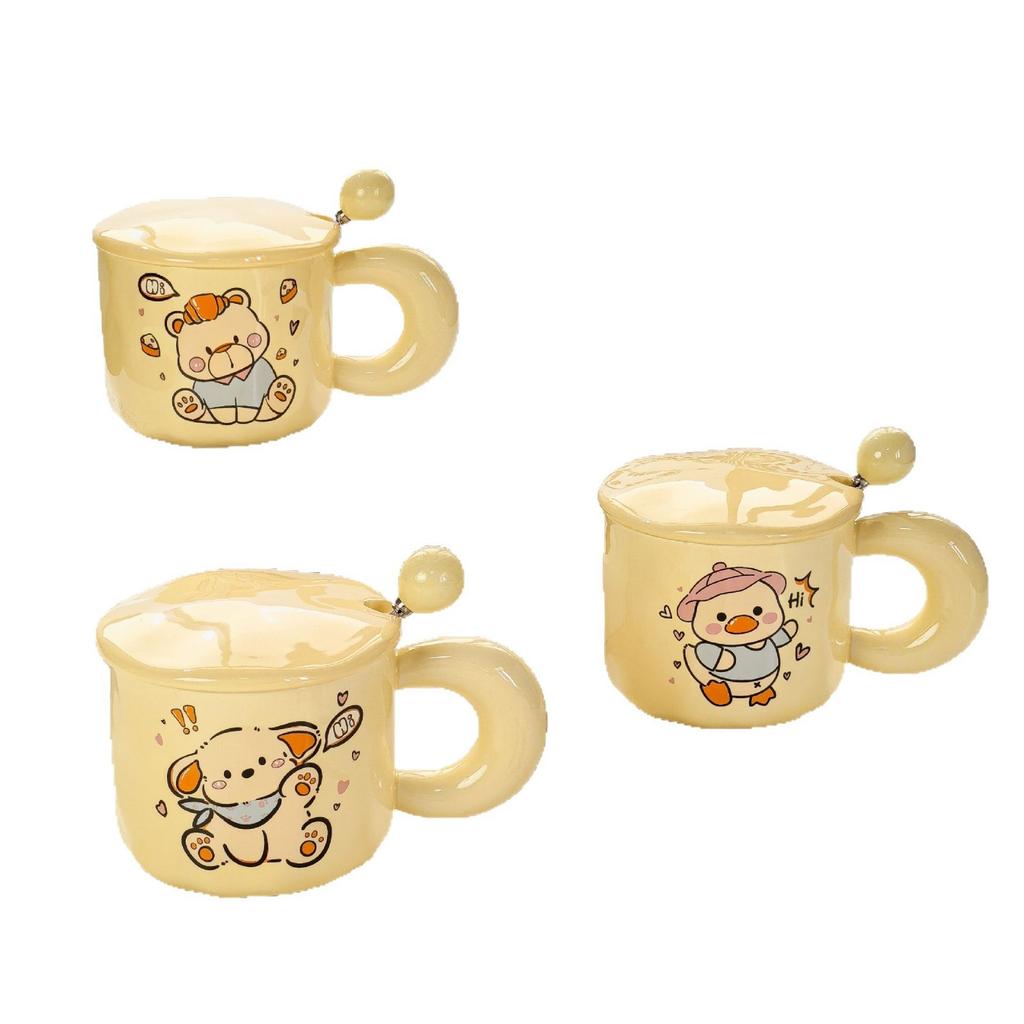 Cartoon Bear Birthday Gift Ceramic Mug with Lid Spoon Cup for Girls with High Appearance Household Water Cup Coffee Cup