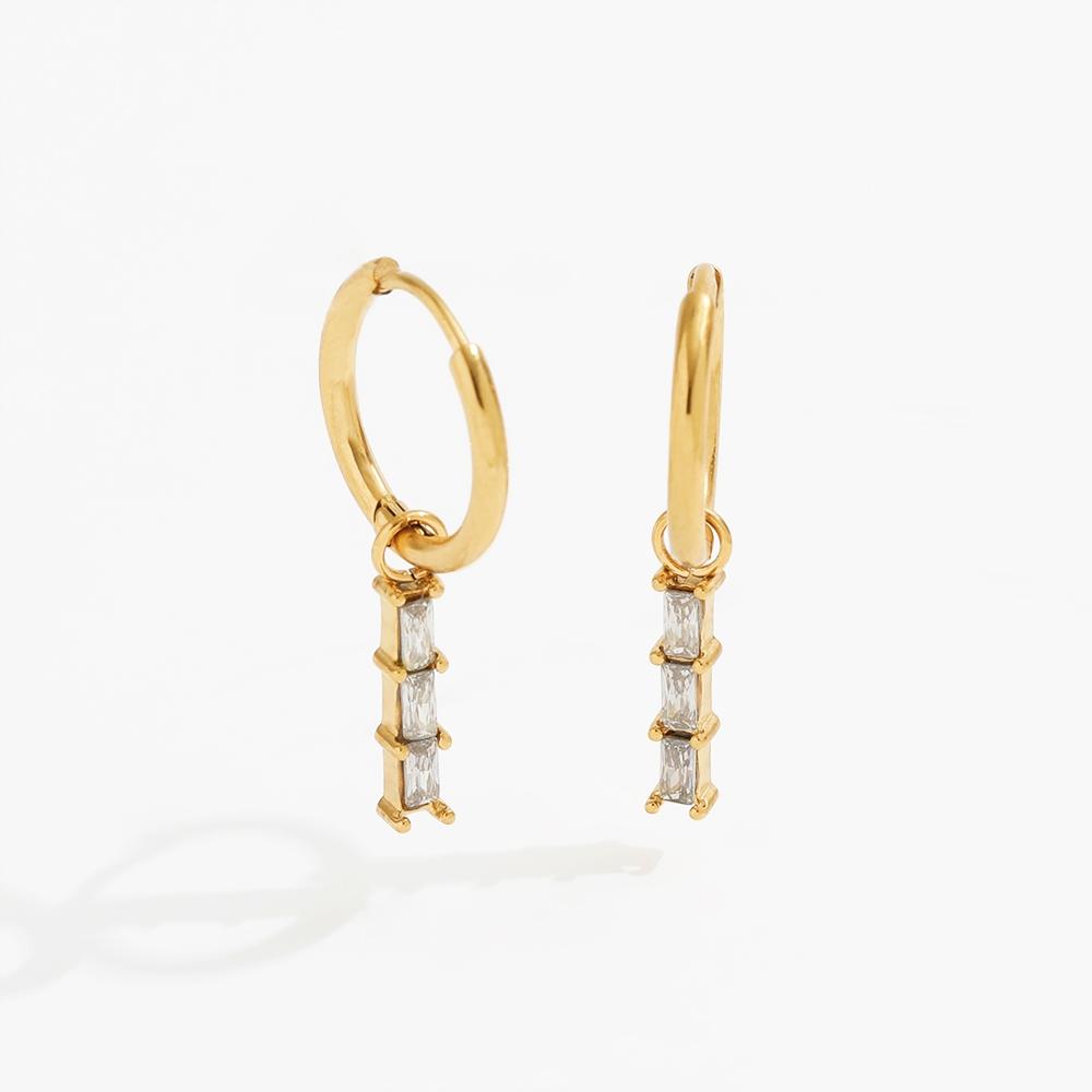 Trendy 18K PVD Gold Plated Dainty Elegant  Waterdrop Rectangle Crystal Cubic Zirconia Huggie Drop Earring