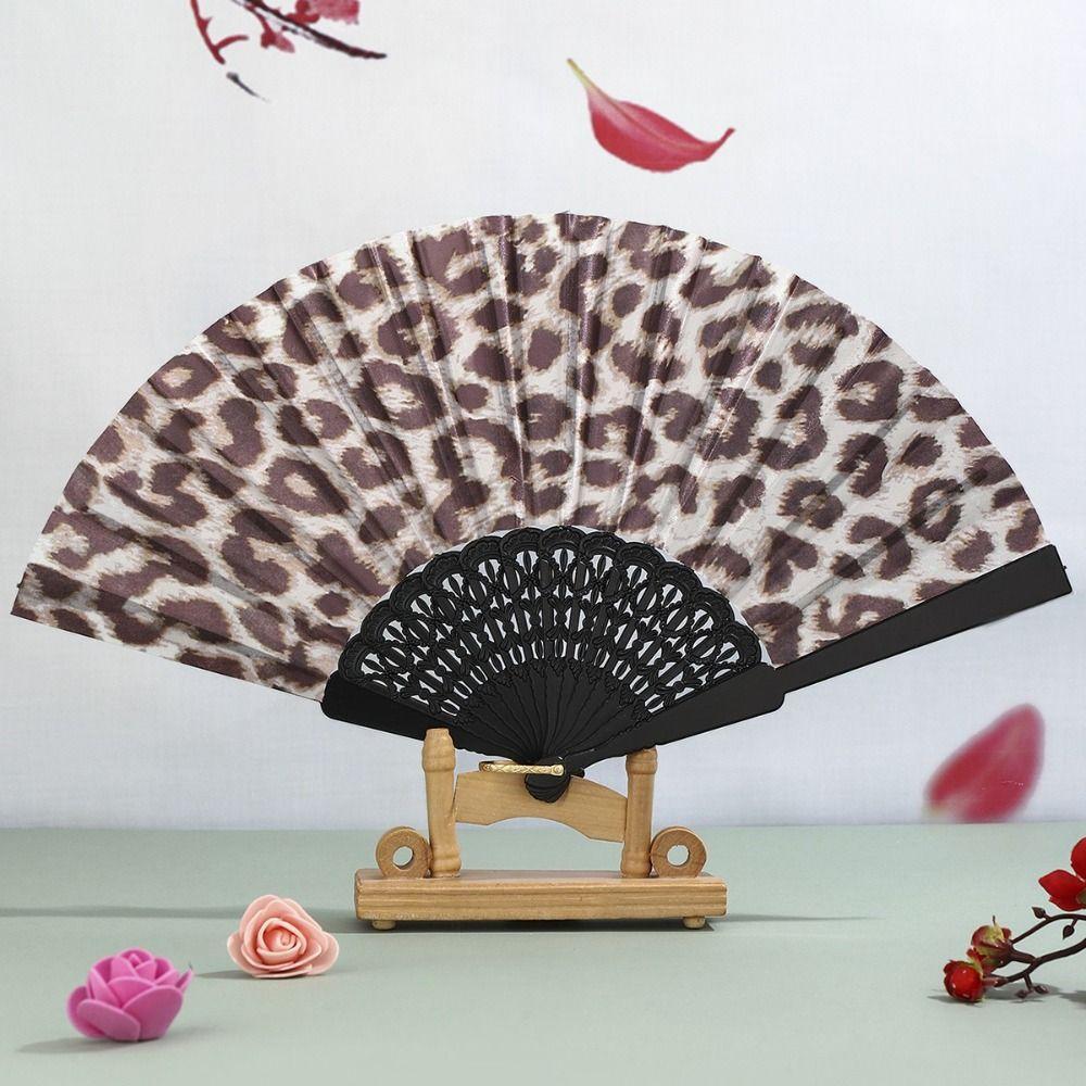 Cloth Hand Fold Fan Leopard Print Dance Fan Portable Performance Fan  Performance Decor