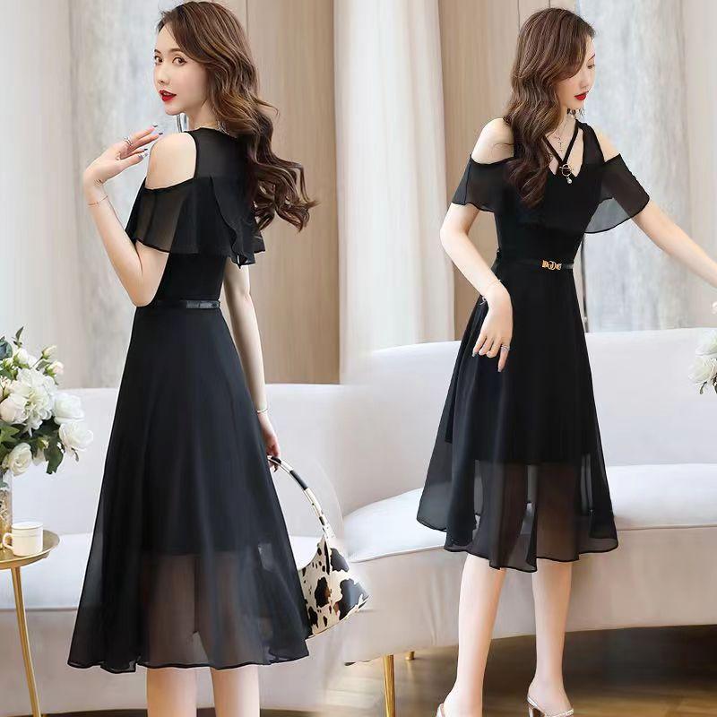 Schulterfreies Chiffonkleid mit Rüschen und Gürtel für den Sommer im koreanischen Stil, schmale, mittellange Taille und dünner, trägerloser Feenrock im Temperament für Damen