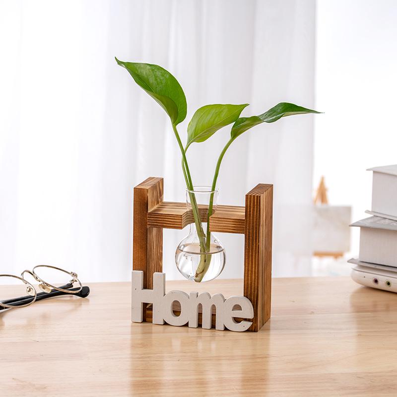 Wood & Glass Hydroponic Bottle - Simple Modern Home Decor