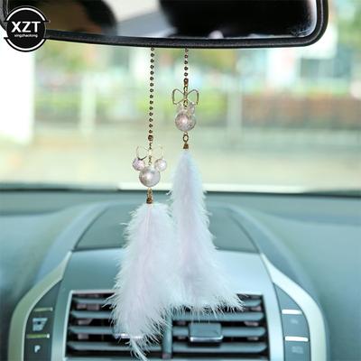 Decoración Interior de Coche Colgante para Espejo Retrovisor Colgante con Forma de Lazo Lindo Ratón Pluma Colgante Artículos para Niña Mujer Accesorios de Coche