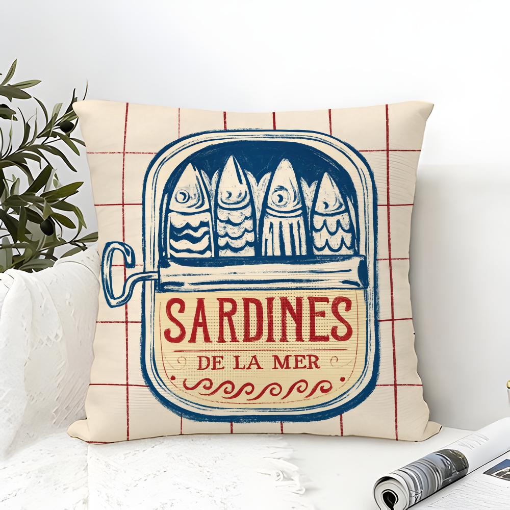 Ocean-Style Canned Sardines Pillow Case Linen Pillow Case Sofa Home Decor Cushion Cover Cushion Cove