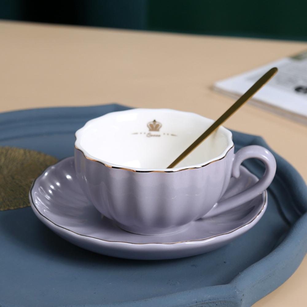 Ceramic Coffee Cup Spoon Plate Set Gold Trim Tea Cups Coffee Ware Afternoon Tea Set  Afternoon Tea