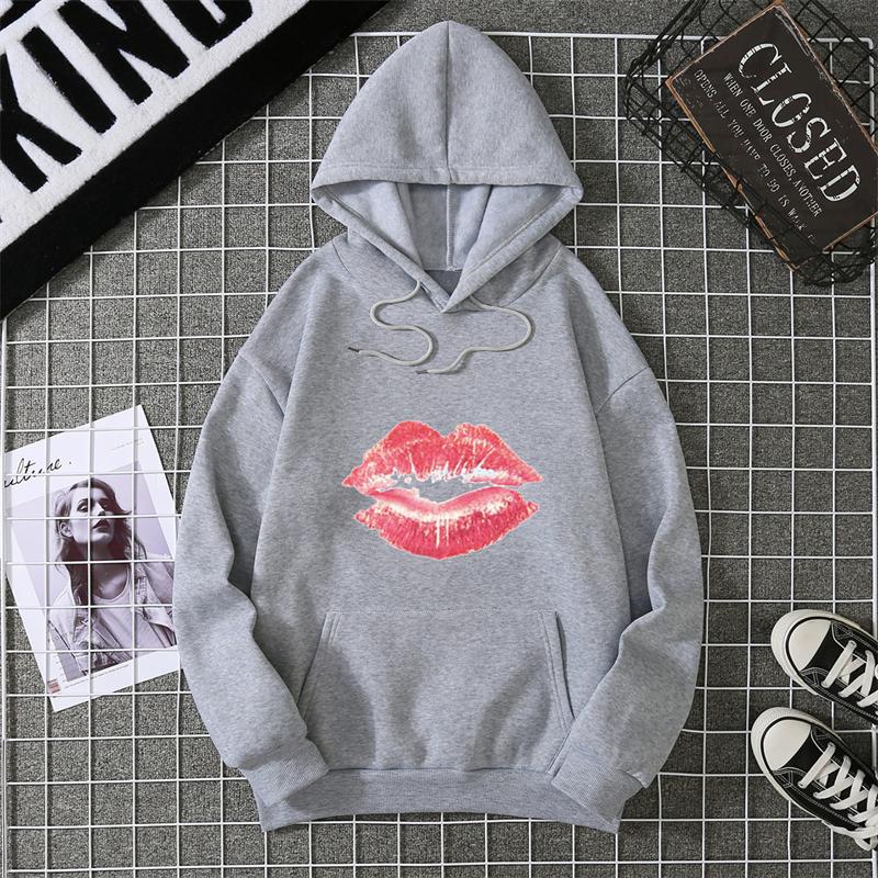 Sexy lip print hoodie long-sleeved women's casual fashion sweatshirt