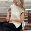 Women's Vest Half High Collar Color-blocked Bow Knitted Vest Loose Sleeveless Sweater Vest Top