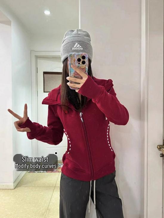 Dámská 2025 Slim Fit bunda s kapucí - Raný podzim, Krátký top korejského stylu obepínající pas