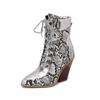 Krazing Pot Polyurethane Autumn Winter Shoes 47 Size 48 Super Size Wedges Pointed Toe Lace Up Serpentine Fashion Ankle Boots