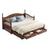 Extendable Sofa Bed 90/180*190 cm, with Roman Columns, Curved Backrest and Armrests, Drawers and Slatted Frame, Multifunctional Bed Pine Wood, Walnut