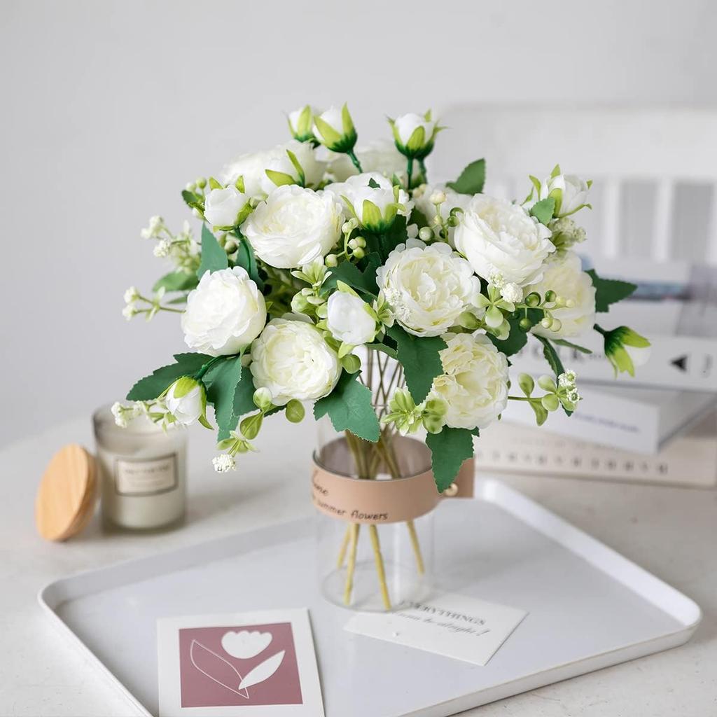 Floweroyal 4 Bunches Peony Artificial Flowers White Flowers Silk Peonies Bouquets for Wedding Party Table Centerpieces Floral Arrangement Home