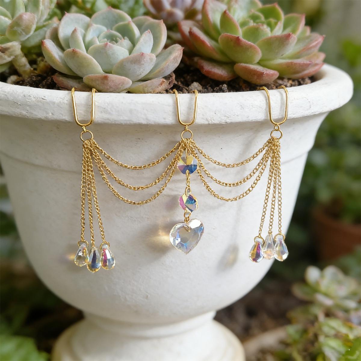 Flower Pot Crystal Hanging Ornaments, Plant Hangings with Heart-Shaped Beads and Crystal Beads, Suitable for Indoor and Home Plant Accessories
