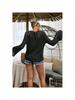 Women's Boho Off Shoulder Crochet Knit Crop Top V Neck Bell Sleeve Ruched Sweater