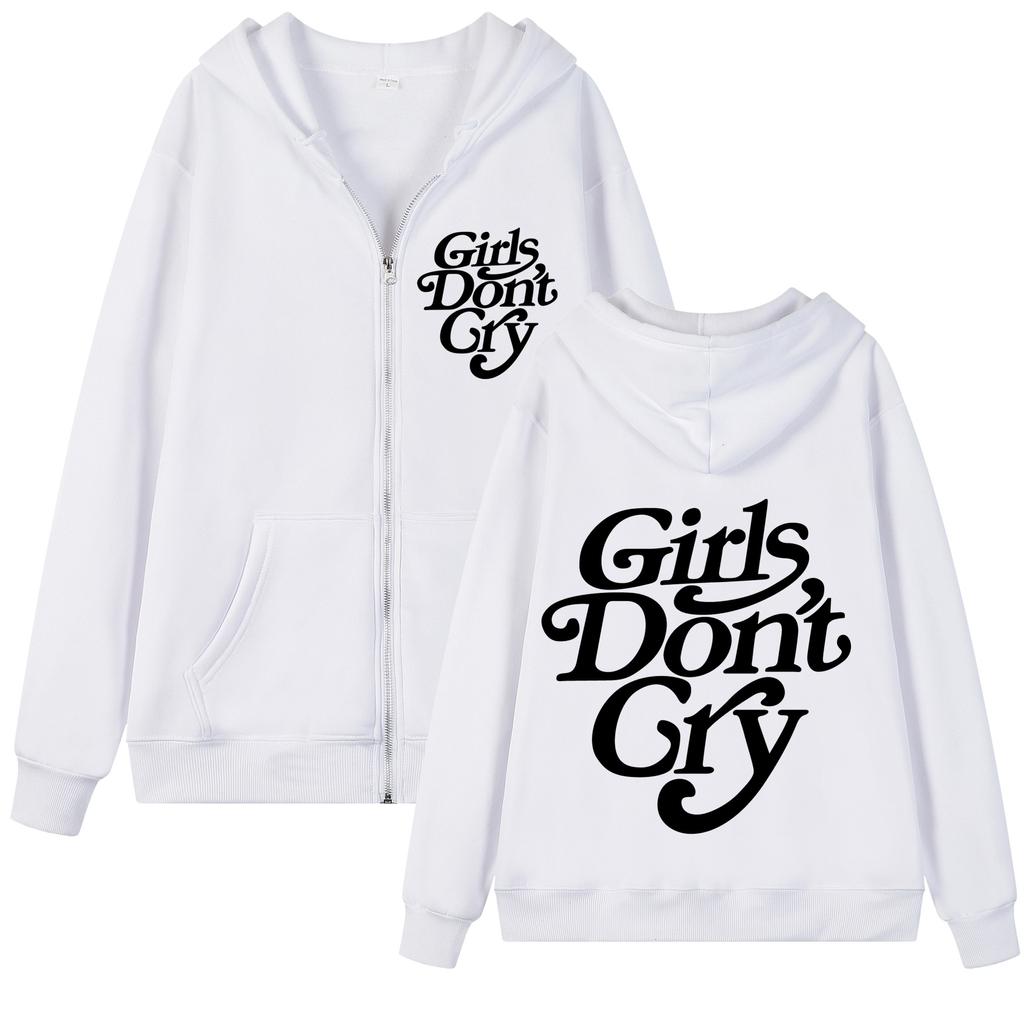 Girls Do Not Cry New Style Unisex and Women Zipper Black-and-white Lettering Printed Casual Unisex and Women Street Zipper Sweater
