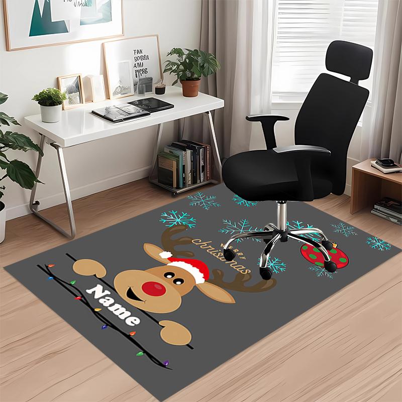 Custom Name Christmas reindeer Printed Carpet, for Office Chair Living Room Bedroom Kitchen Room Decor Gifts.