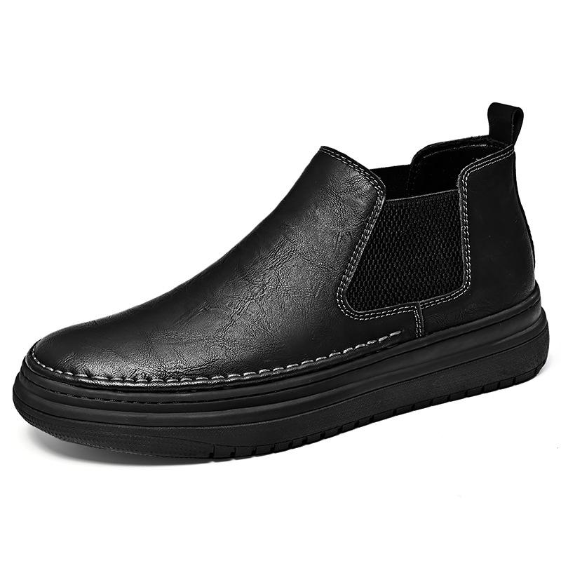 Tooling Shoes Men's 2025 Autumn New Leather Mid-top Chelsea Short Boots Flat-bottomed Non-slip One-pedal Casual Men's Shoes