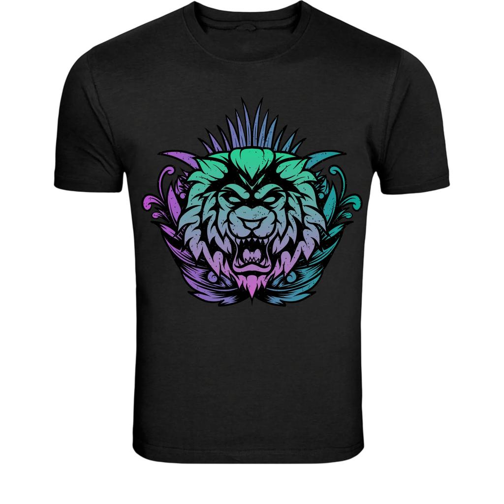 Neon Lion Head T-Shirt - Colorful Abstract Animal Graphic Tee