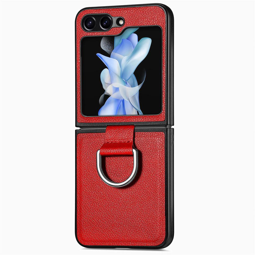 Skórzane etui ze wzorem liczi do Samsung Z Flip 6 4 3 2 1 z pierścieniem Etui na telefon do Galaxy Z Flip 3 4 Jednokolorowe Miękkie etui