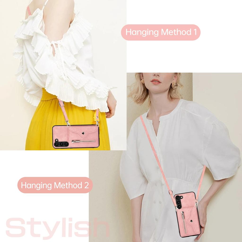 Long Lanyard Zipper Wallet Leather Cards Solt Case for Samsung Galaxy S25 Ultra S24 S23 S22 S21 FE A55 A35 A15 Crossbody Cover