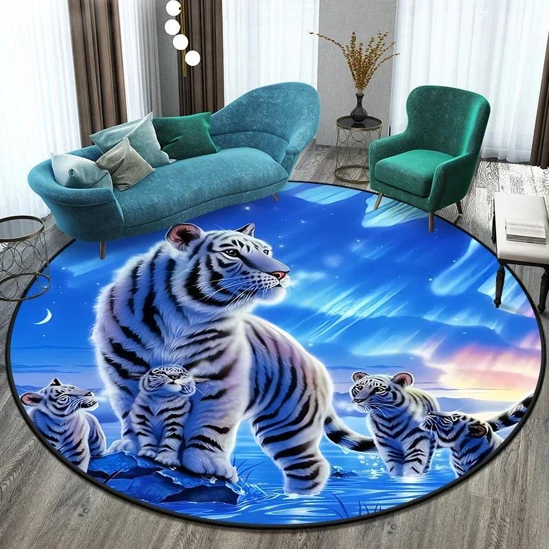 Cute Tiger Round Area Rug – Soft Non-Slip Kids Floor Mat – Playful Animal Carpet for Living Room, Bedroom or Playroom Decor