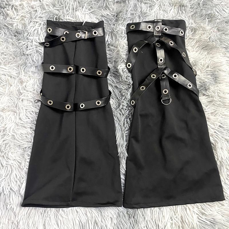 Women Punk Lace Up Straps Flared Leg Warmers Japanese Harajuku Eyelets Knee Length Foot Cover Long Tube Socks Streetwear