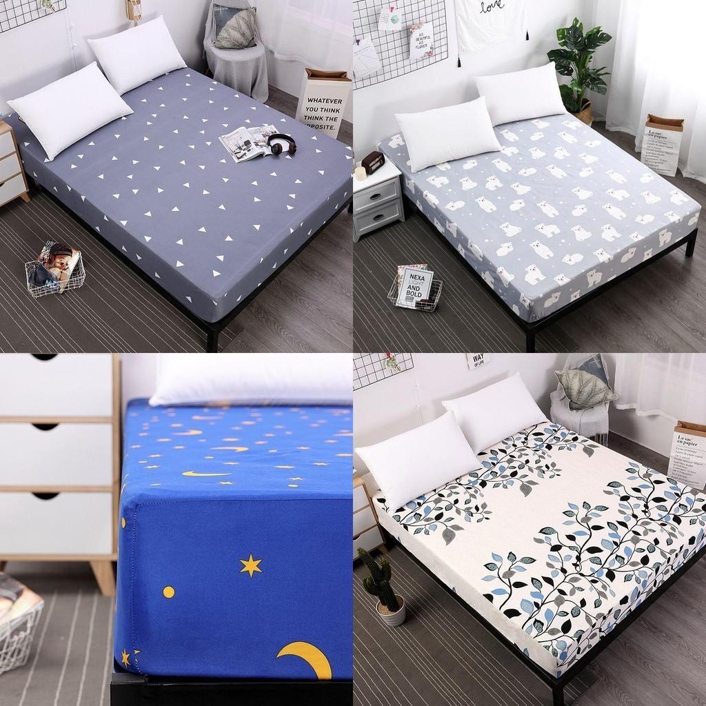 Elegant Floral Stripes Printed Mattress Protective Cover With Dustproof Fitted Sheet