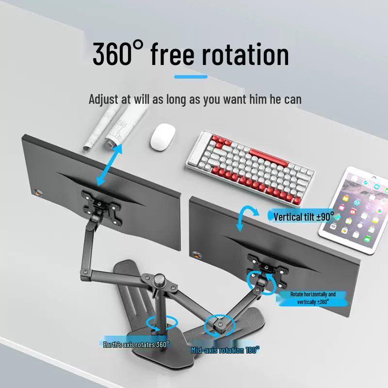 Dual Screen Rotating Monitor Stand for 14-27 Inch Displays with Adjustable Arm and Lifting Telescopic Feature