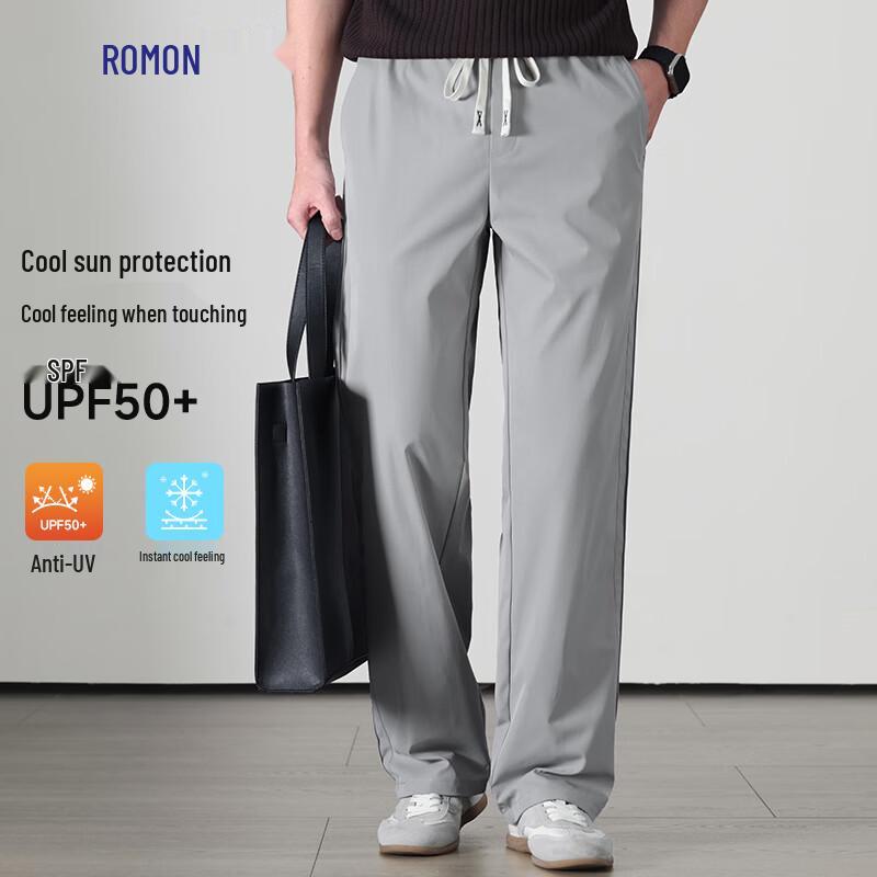 Romone Men's Summer Ice Silk Straight Leg Casual Pants