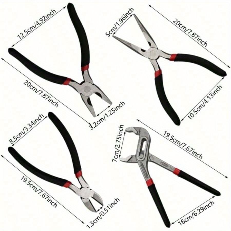 4 Pack 8 Inch Multi Tool Pliers, Cr-V Combination Pliers Set, Including Groove Joint Plier, Diagonal Cutting Plier, Needle Nose Plier, Linesman Plier