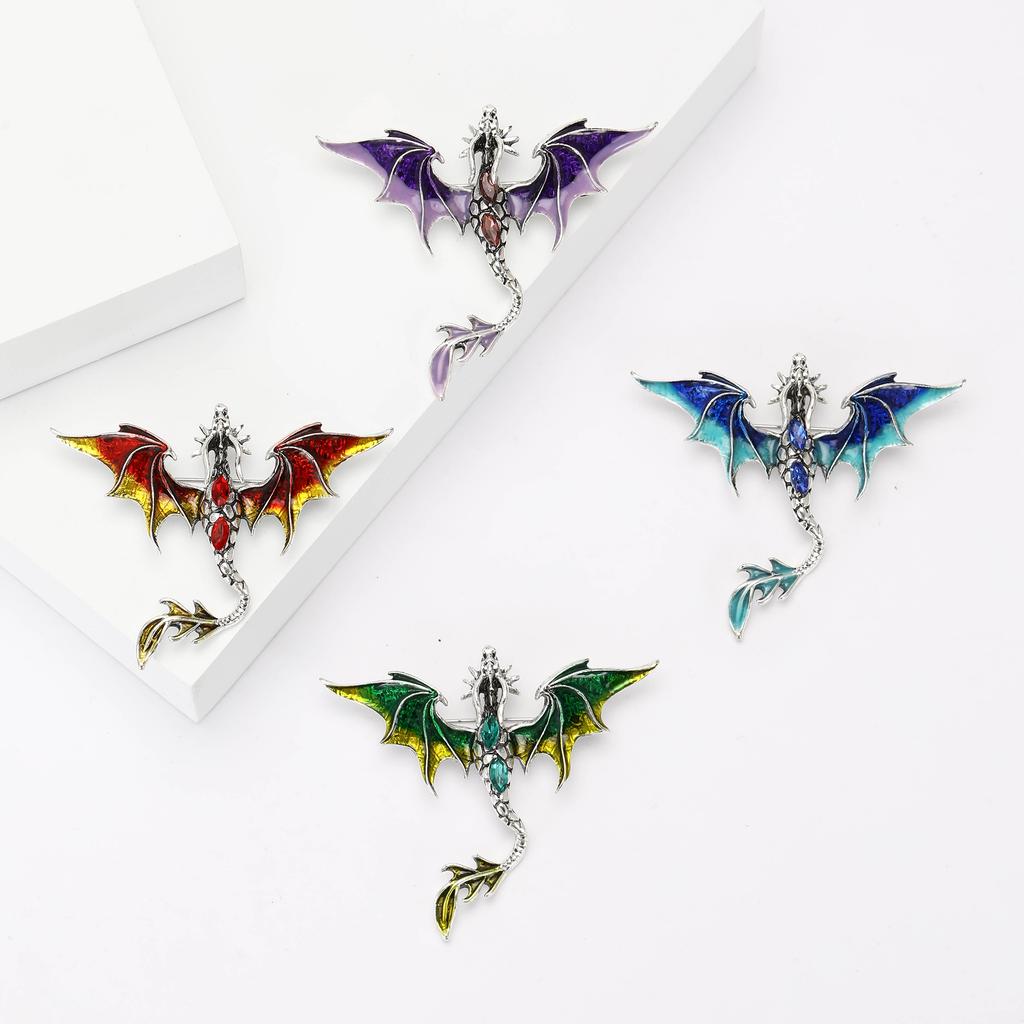 Trendy smaltované brože s létajícím drakem pro ženy, unisex zvířecí piny, 4 barvy k dispozici, doplňky na kancelářské večírky, dárky