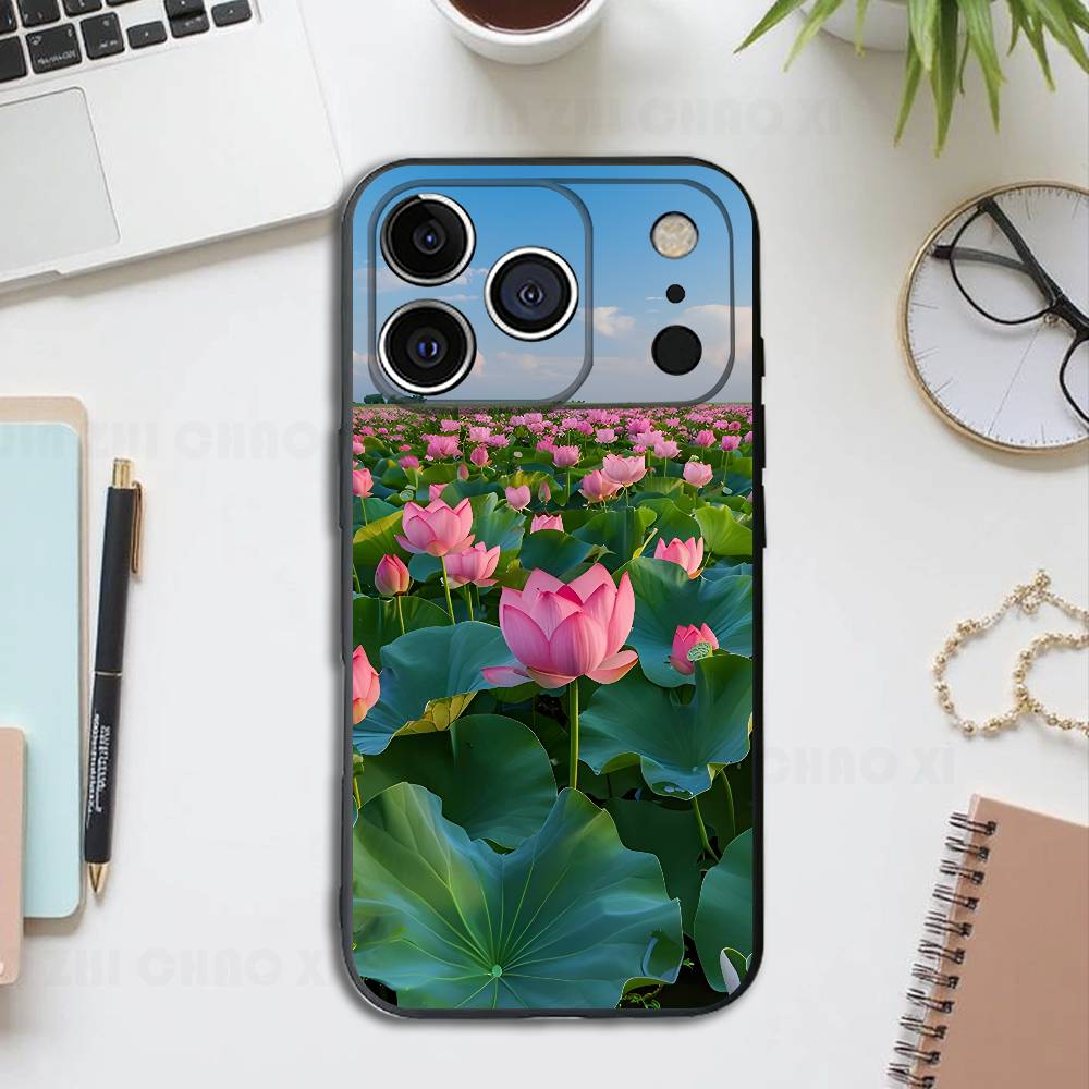 Lotus Flower Silicone Soft Phone Case For IPhone17 16 15 14 13 12 11 Pro Max Plus X XR SE Cover