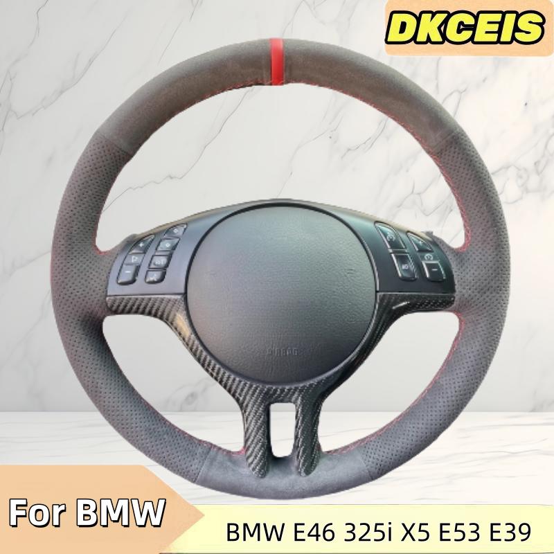 Car Steering Wheel Cover Suede Leather For BMW 3 Series E46 2000-2006 5 Series E39 2000-2003 E53 Steering Wheel Braiding Cover Black Thread