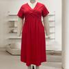Robe Mi-longue Décontractée d'Été pour Femme Robe évasée à manches courtes et col en V avec torsade sur le devant Robe longue fluide ligne A pour vacances à la plage