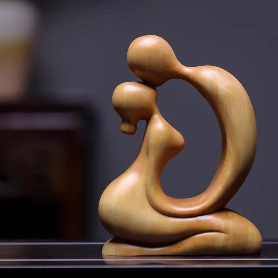 Boxwood Modern Minimalist Couple Carving: Jane Love Art Wooden Home Decoration