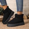 Fashion Short Thigh Boots Women's Fashion Round Toe Suede Platform Anti-Slip Wear-Resistant Flat Snow Boots