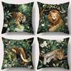 1/4 Stück Dschungel Wildtiere Kissenbezüge Tiger Löwe Elefant Leopard Tropische Pflanzen Dekorative Kissenhüllen