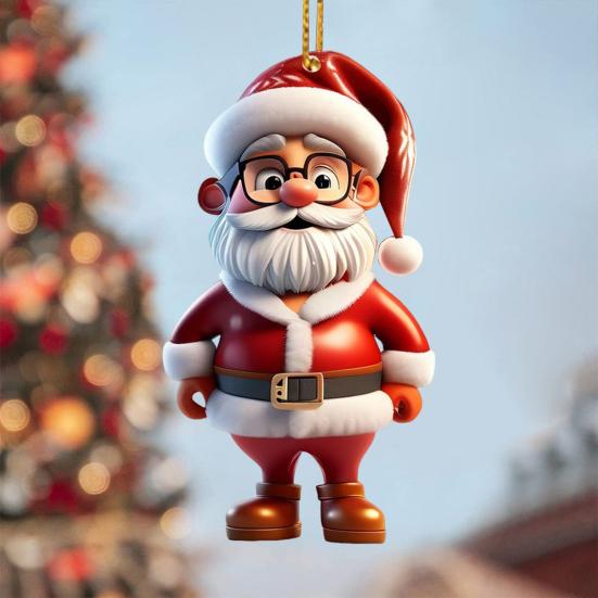 Santa Claus Ornaments 2D Cartoon Santa Claus Acrylic Pendant Xmas Tree Hanging Decoration for Holiday Tree Decor