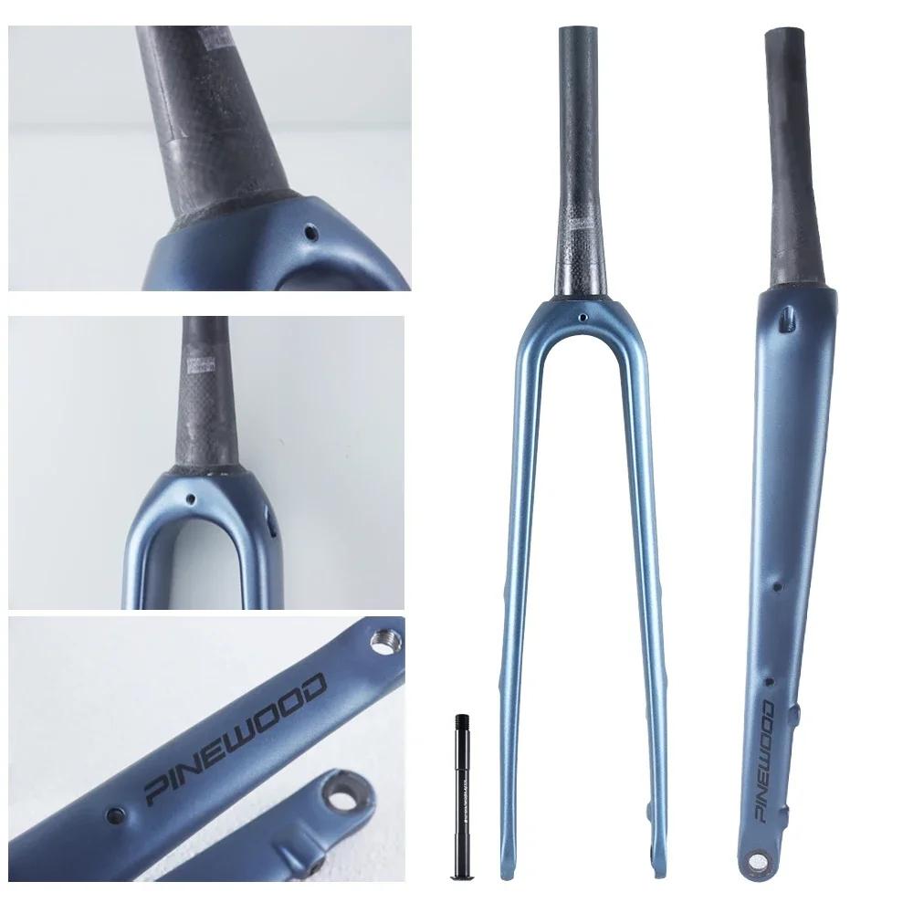 BOLANY 700C all carbon fiber rigid road bicycle fork spinal tube 100 barrel axle front fork paint internal cable routing fork синий