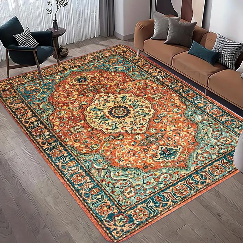 Retro Persian Area Rug Vintage Oriental Print Non-Slip Washable Floormat Carpet for Living Bedroom Kids Playroom Luxury Boho