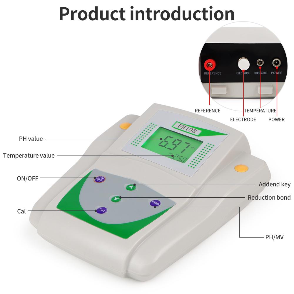 Benchtop PH Meter Digital Water Quality Tester Digital Lab PH Value Analyzer Accuracy 0.05pH Temperature Compensation