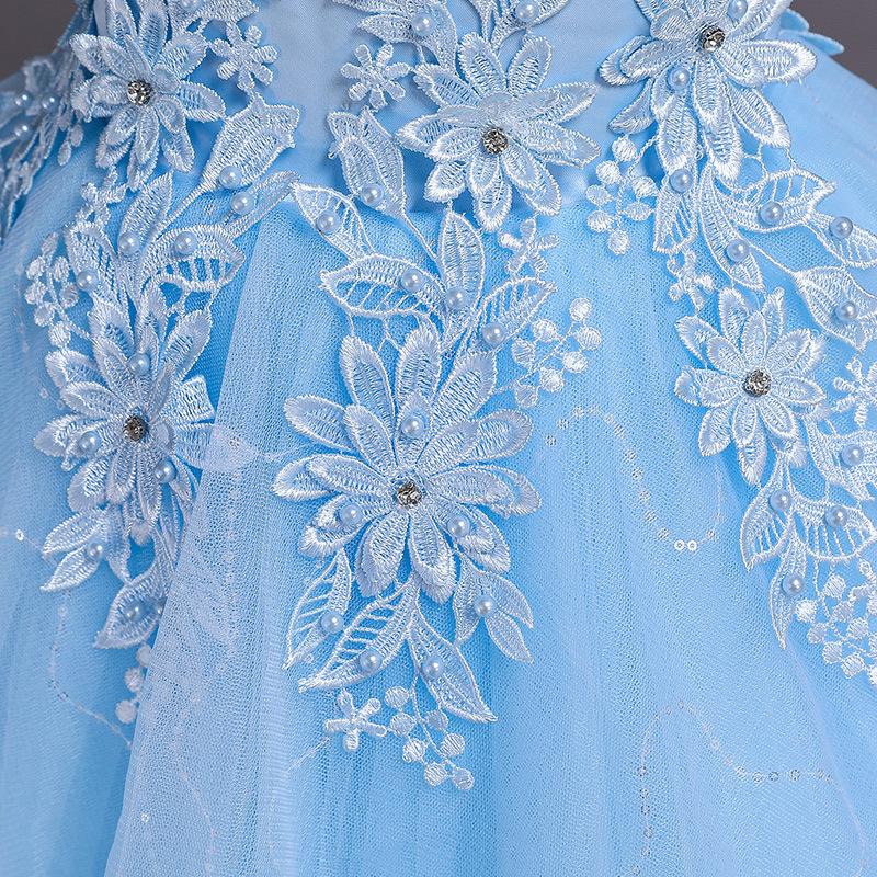 Blumenmädchenkleid für Hochzeit Kinder Tüll Prinzessin Lange Kleider Vater-Tochter-Tanz Mädchen Vestidos Spitze Stickerei