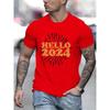 Hallo 2024 Mode T-Shirts für Damen Herren Kleidung Frohes Neues Jahr 2024 Herren Übergröße T-Shirt Hipster Prost auf 2024 T-Shirts Top