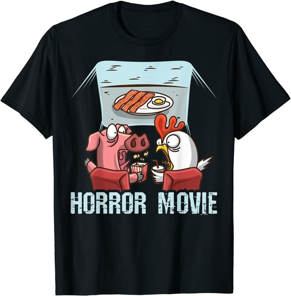 Pig Chicken in Horror Movie Breakfast Funny T-Shirt XXXL
